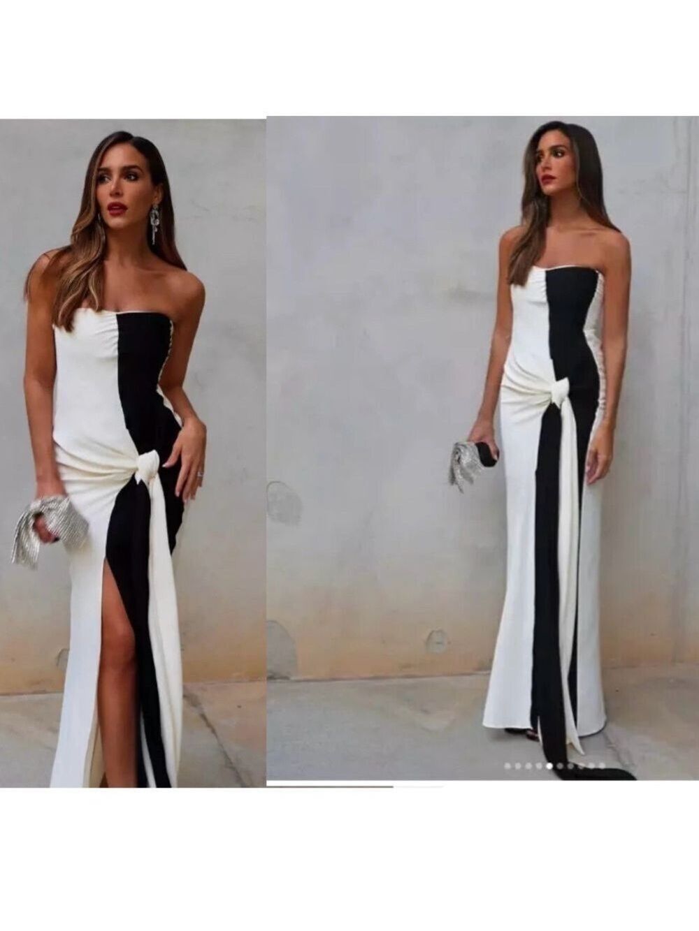 ZARA COLLECTION KNOTTED STRAPLESS MAXI DRESS LIMITED EDITION Black cream Sz M